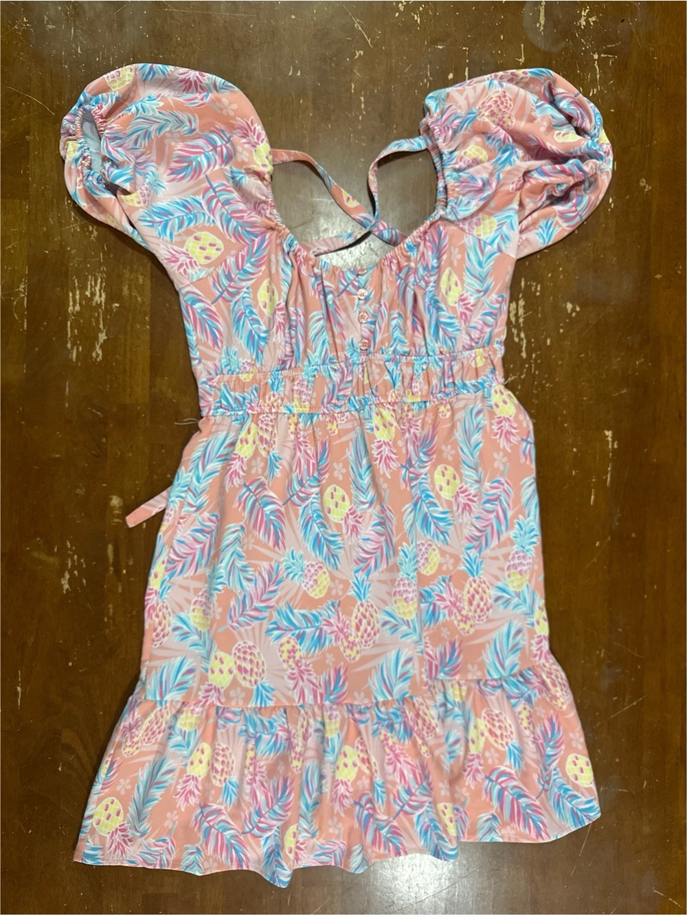 Simply Southern Women’s Pink Pineapple-Print Puff Sleeve Summer Dress